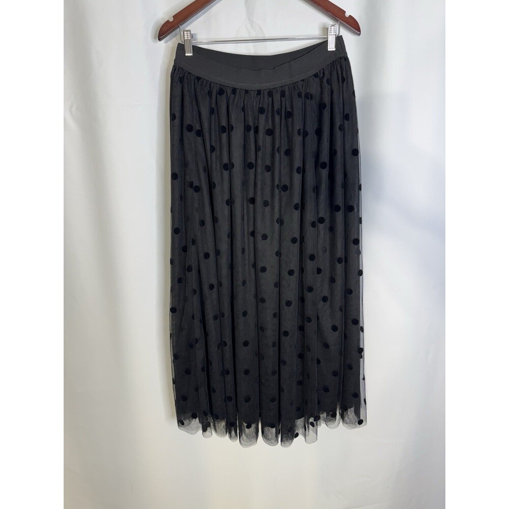 Brave + True Women’s M Black Polka Dot Tulle Midi Skirt Elastic Waist NWT